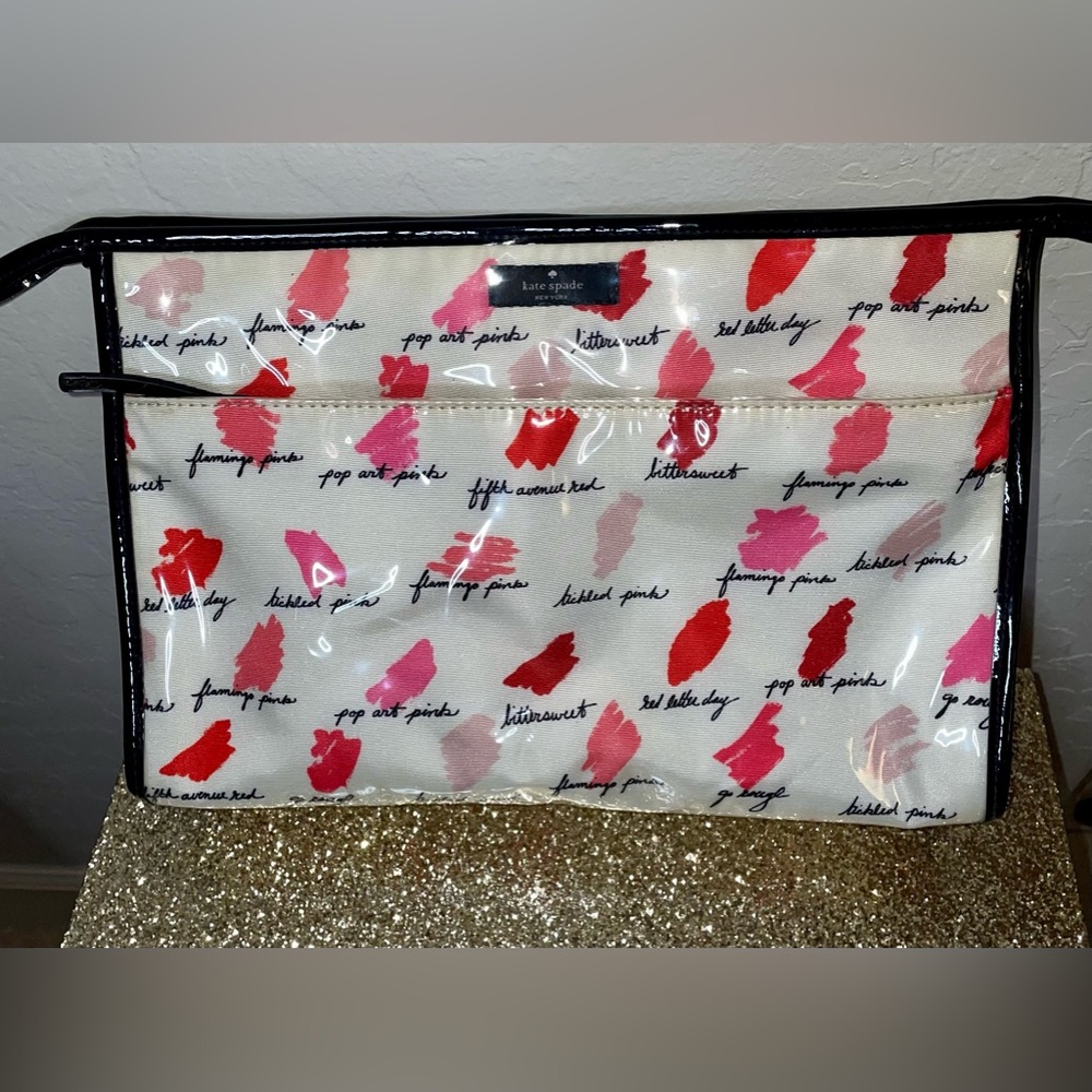 🎉HP🎉EUC- Kate Spade Jumbo Lipstick Swatch PVC Coated Zip Makeup Case💄Travel - Picture 3 of 14